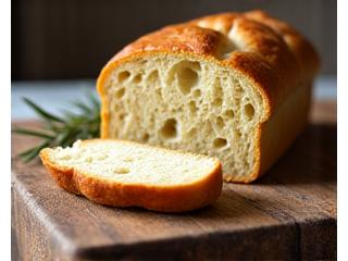 Pain frais et appétissant, sans gluten, sur une planche en bois.