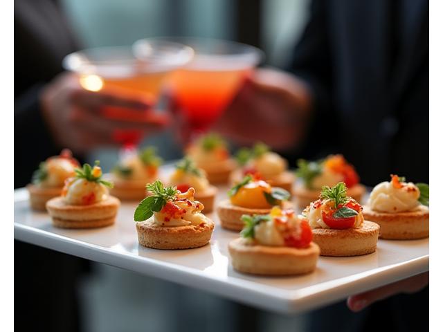 Cocktail professionnel avec canapés artistiquement présentés